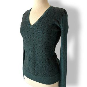 Margaret O'Leary Teal Long Sleeve Cotton Sweater Sz XS Textured V Neck green